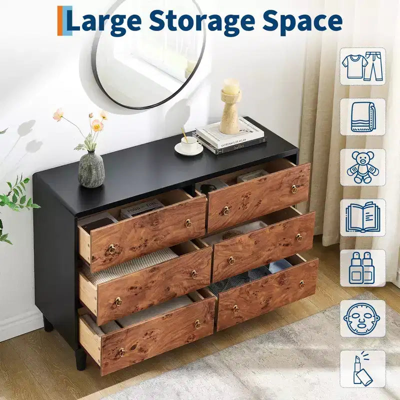 7 Drawers Dresser, 54 Wide Modern Chest of Drawers with Metal Handle, Wooden Dresser TV Stand, Wood Closet Clothes Storage Organizer for Living Room