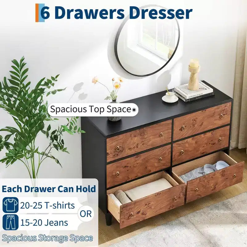 7 Drawers Dresser, 54 Wide Modern Chest of Drawers with Metal Handle, Wooden Dresser TV Stand, Wood Closet Clothes Storage Organizer for Living Room