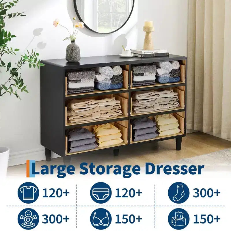 7 Drawers Dresser, 54 Wide Modern Chest of Drawers with Metal Handle, Wooden Dresser TV Stand, Wood Closet Clothes Storage Organizer for Living Room
