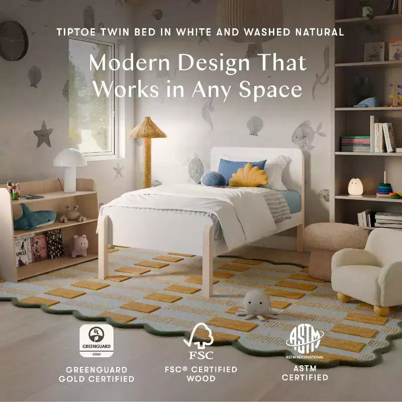 Twin Bed - White and Washed Natural