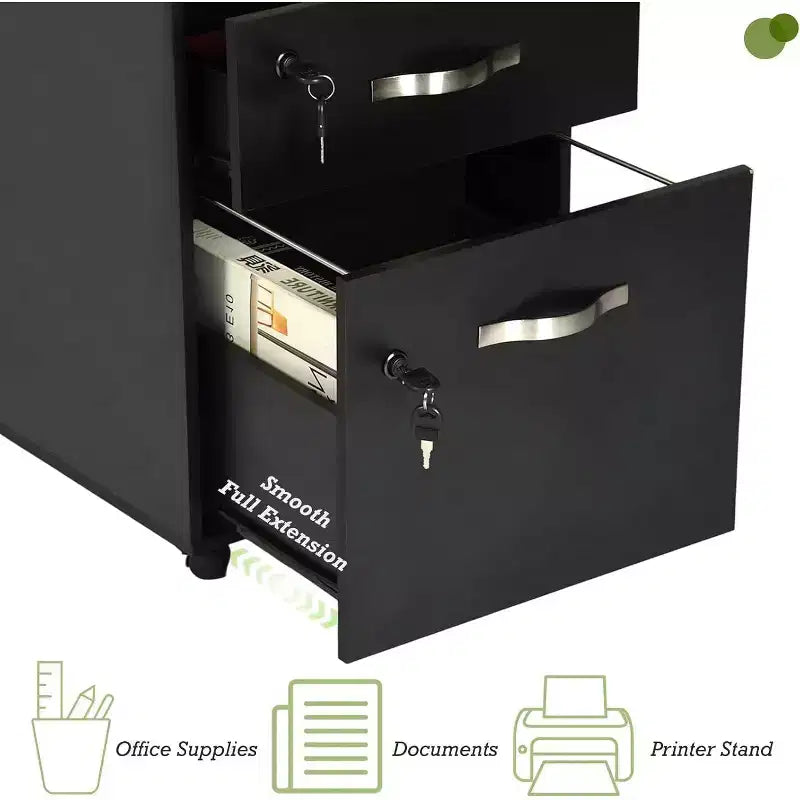 3 Drawer File Cabinet with Lock, Vertical Office Filing Cabinet for Letter/Legal Size, Storage Organizer, Black