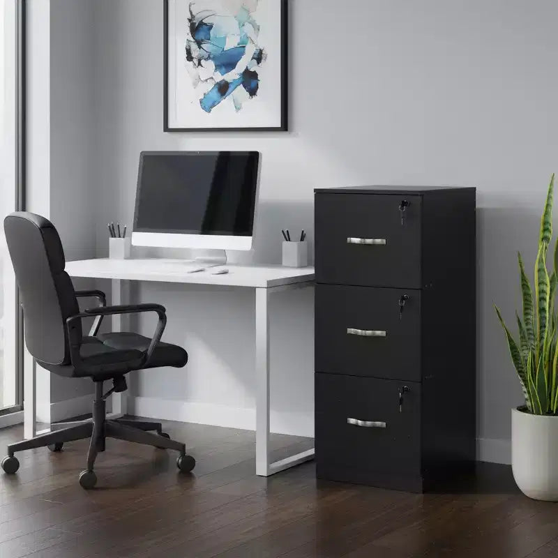 3 Drawer File Cabinet with Lock, Vertical Office Filing Cabinet for Letter/Legal Size, Storage Organizer, Black