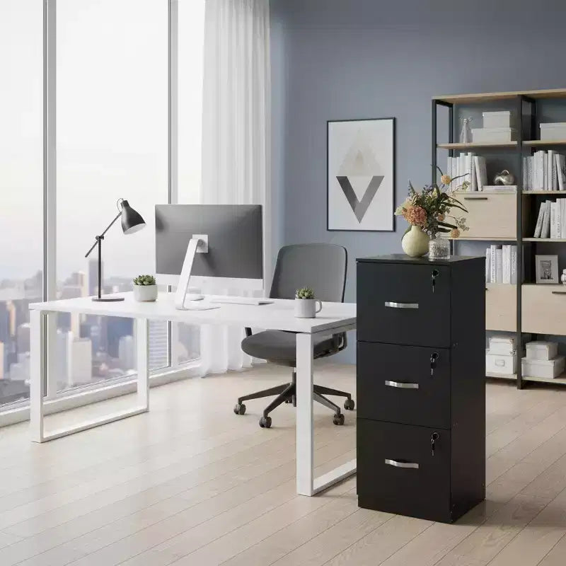 3 Drawer File Cabinet with Lock, Vertical Office Filing Cabinet for Letter/Legal Size, Storage Organizer, Black