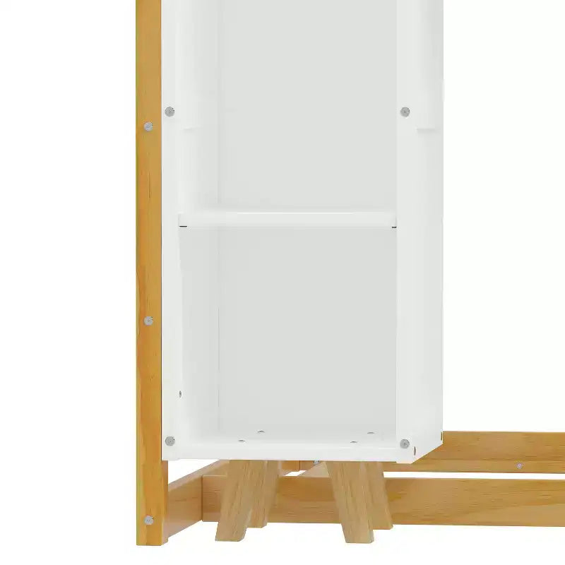 Twin Size Montessori Floor Bed with Safety Fence for Kids, Wooden Playhouse Bed Frame with Roof and Storage Shelves