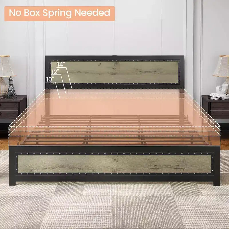 Platform Bed Frame with Elegant, Stylish Headboard, Underbed Storage, No Box Spring Required, Easy Assembly, Heavy-Duty Support, Gray