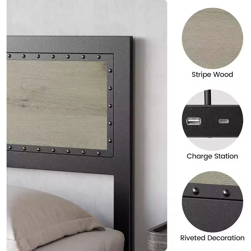 Platform Bed Frame with Elegant, Stylish Headboard, Underbed Storage, No Box Spring Required, Easy Assembly, Heavy-Duty Support, Gray