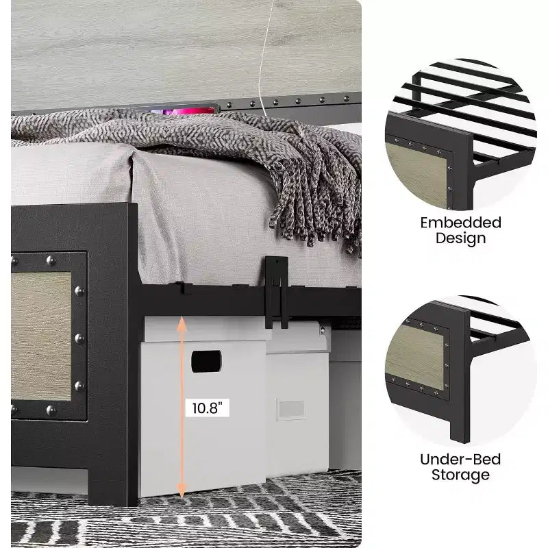 Platform Bed Frame with Elegant, Stylish Headboard, Underbed Storage, No Box Spring Required, Easy Assembly, Heavy-Duty Support, Gray