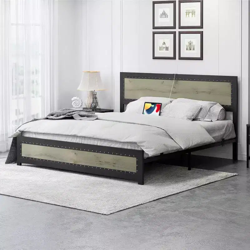 Platform Bed Frame with Elegant, Stylish Headboard, Underbed Storage, No Box Spring Required, Easy Assembly, Heavy-Duty Support, Gray