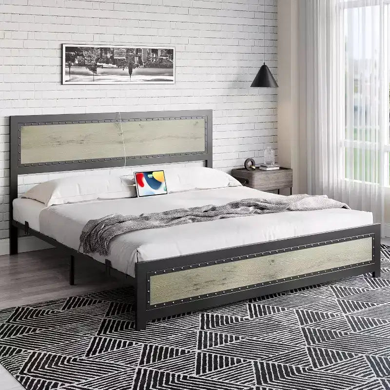 Platform Bed Frame with Elegant, Stylish Headboard, Underbed Storage, No Box Spring Required, Easy Assembly, Heavy-Duty Support, Gray