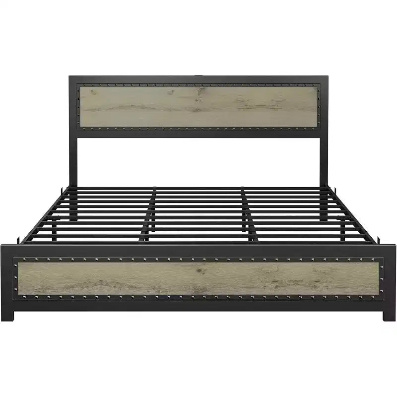 Platform Bed Frame with Elegant, Stylish Headboard, Underbed Storage, No Box Spring Required, Easy Assembly, Heavy-Duty Support, Gray