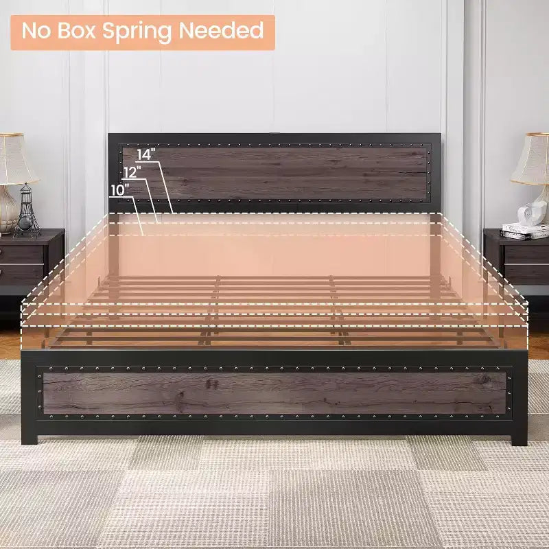 Platform Bed Frame with Elegant, Stylish Headboard, Underbed Storage, No Box Spring Required, Easy Assembly, Heavy-Duty Support, Gray
