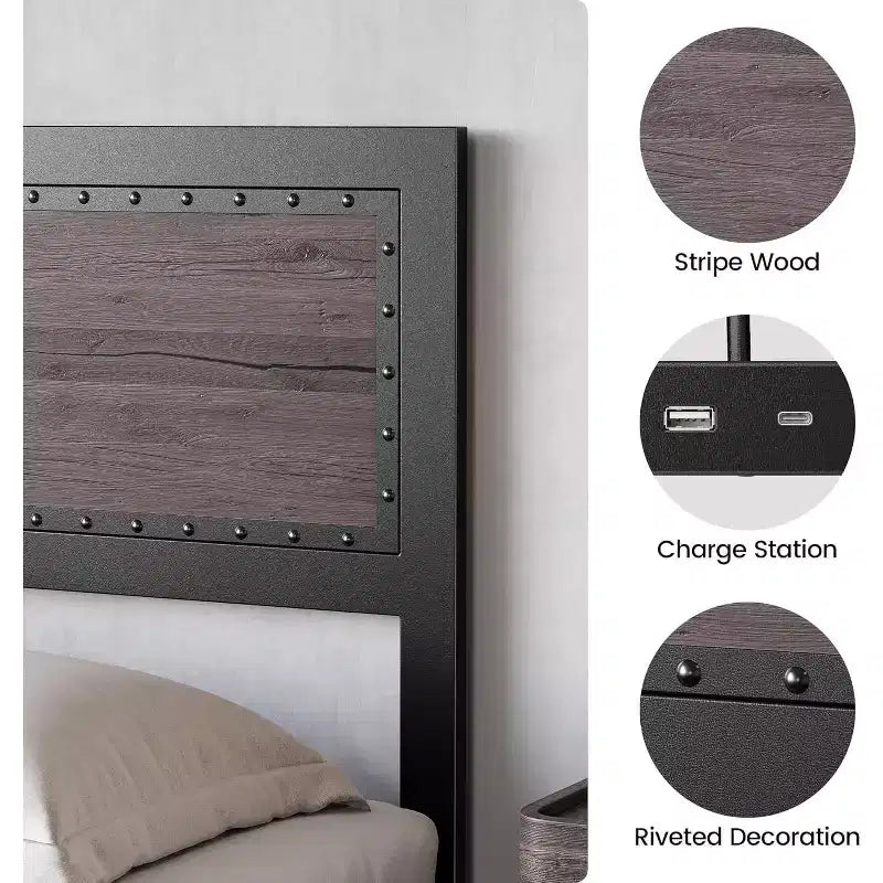 Platform Bed Frame with Elegant, Stylish Headboard, Underbed Storage, No Box Spring Required, Easy Assembly, Heavy-Duty Support, Gray