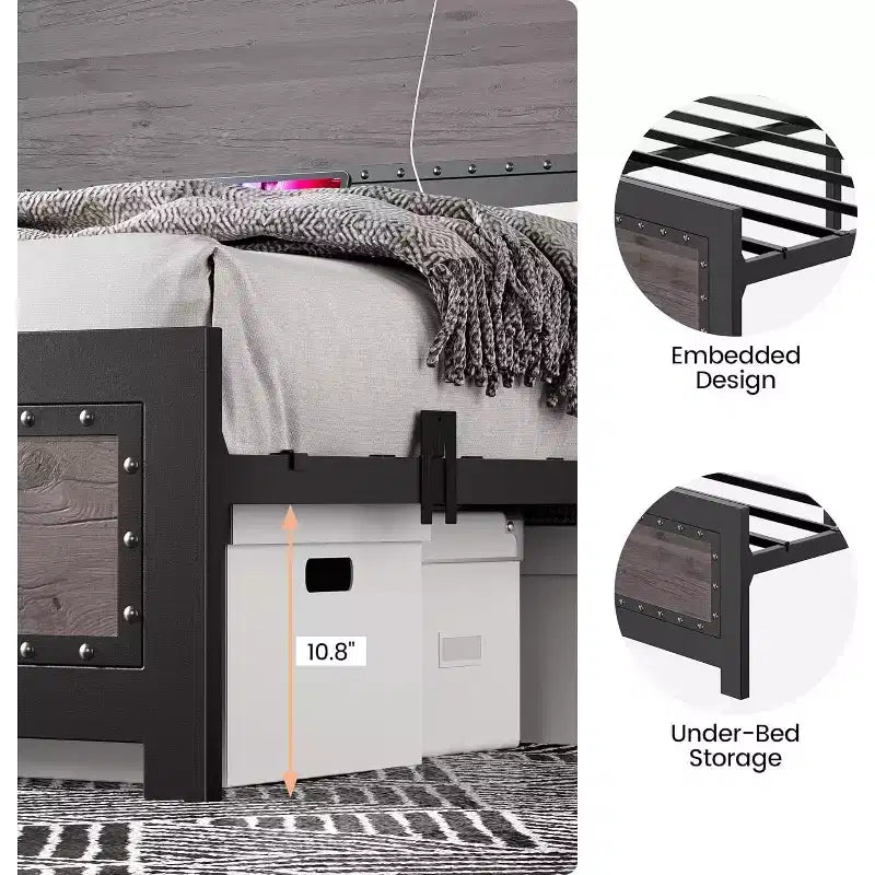 Platform Bed Frame with Elegant, Stylish Headboard, Underbed Storage, No Box Spring Required, Easy Assembly, Heavy-Duty Support, Gray