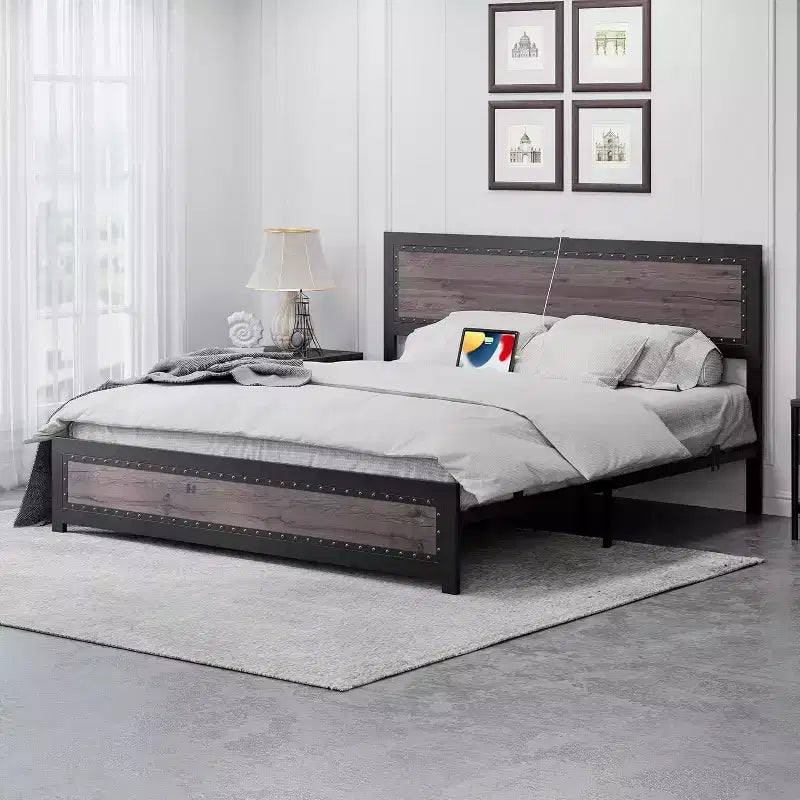 Platform Bed Frame with Elegant, Stylish Headboard, Underbed Storage, No Box Spring Required, Easy Assembly, Heavy-Duty Support, Gray