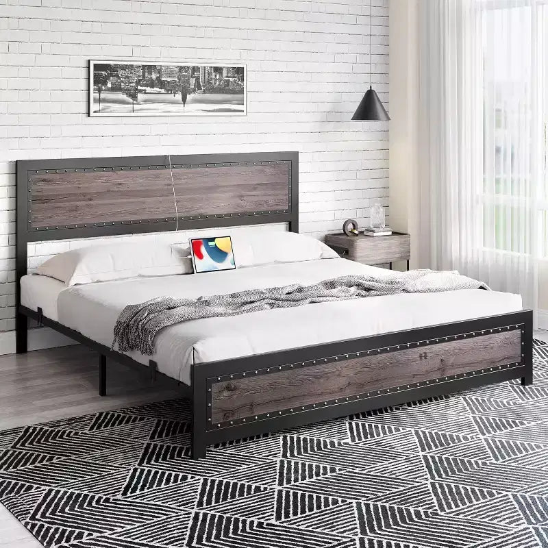Platform Bed Frame with Elegant, Stylish Headboard, Underbed Storage, No Box Spring Required, Easy Assembly, Heavy-Duty Support, Gray