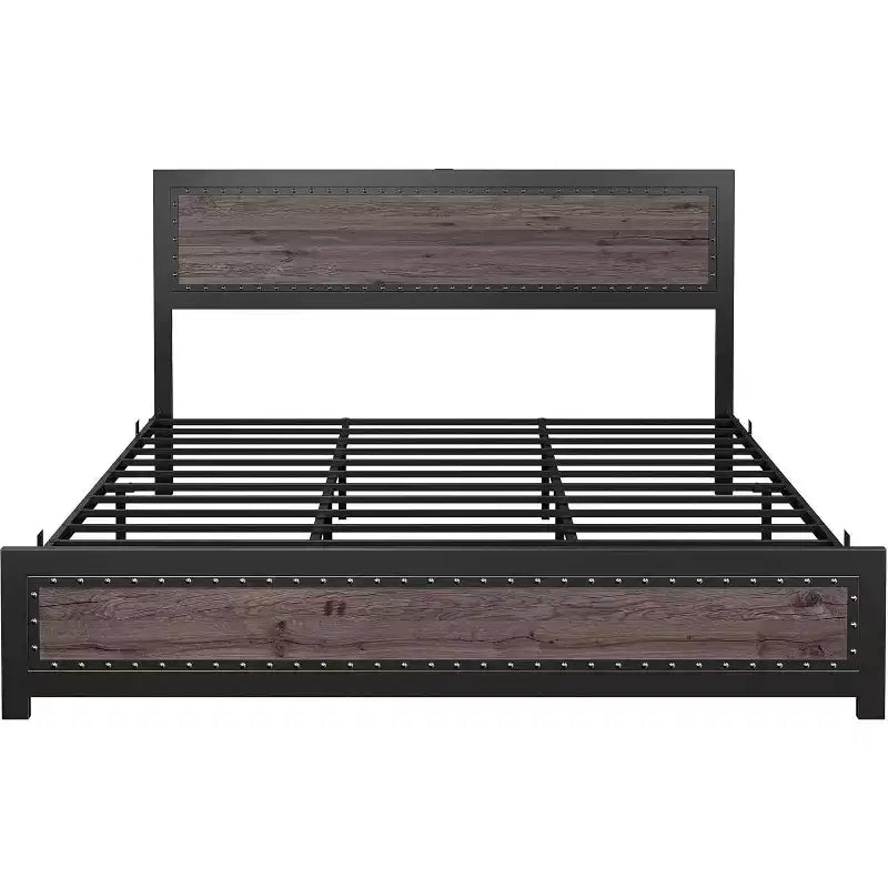 Platform Bed Frame with Elegant, Stylish Headboard, Underbed Storage, No Box Spring Required, Easy Assembly, Heavy-Duty Support, Gray