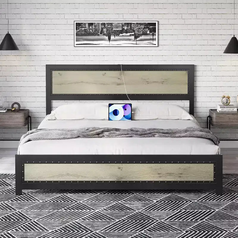 Platform Bed Frame with Elegant, Stylish Headboard, Underbed Storage, No Box Spring Required, Easy Assembly, Heavy-Duty Support, Gray