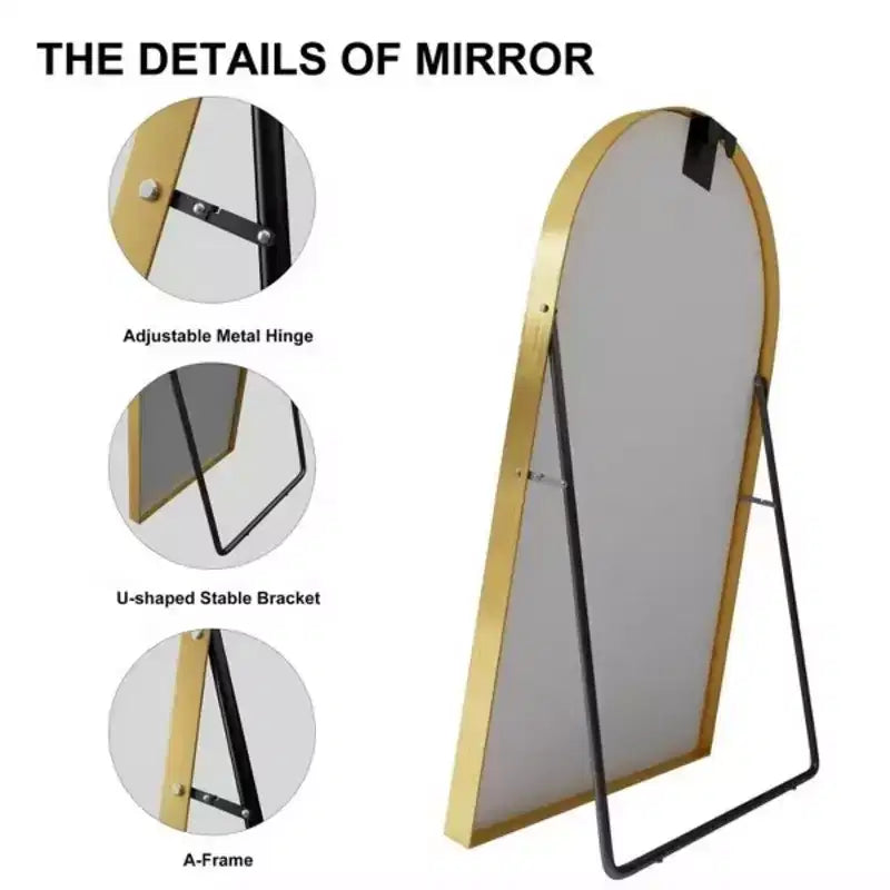 67 inch Full Length Mirror Archede Aluminum Alloy Frame Floor Mirror with Bracket Gold