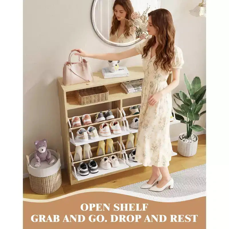 Shoe Storage Cabinet with 4 Flip Drawers, Freestanding Concealed Shoe Rack with Open Shelf, for Hallway, Living Room, Apartments