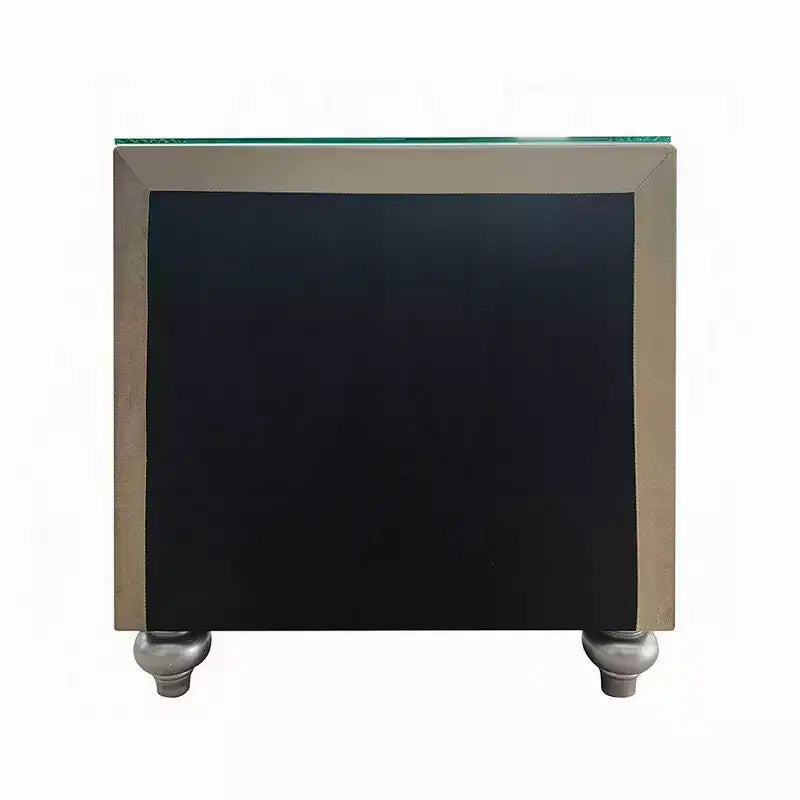Nightstand, 2 Drawers, Pull Out Tray, 27 Inch Wood, Beige Velvet