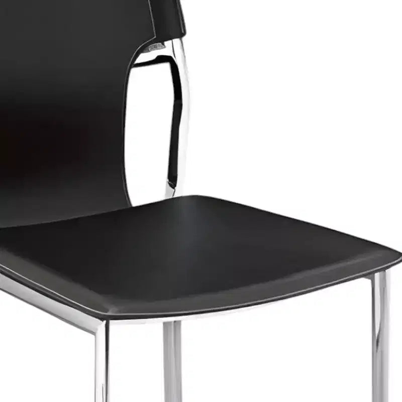 Set of Four Black and Silver Metal and Leather Partially Open Back Dining Side Chairs