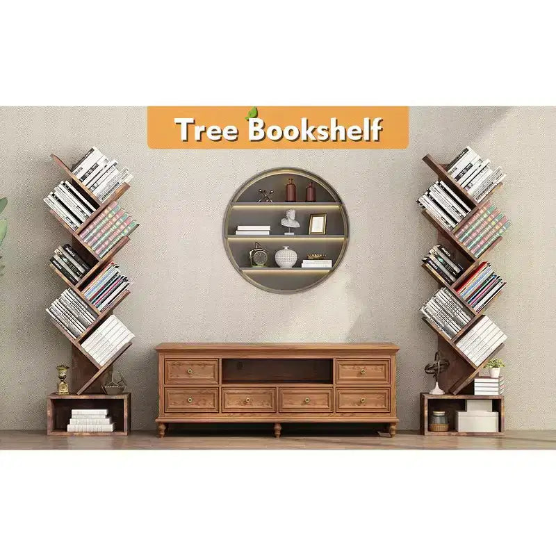 8-Tier Tree-Shaped Bookshelf Rustic-Style Open Shelving Unit Ideal for Living Rooms, Bedrooms, and Offices