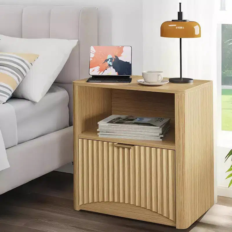 Mid Century Modern Nightstand,Set of 2, 22.8 Wide Fluted Nightstand with Drawer and Storage, Fluted Nightstand for Bedroom Sofa Office