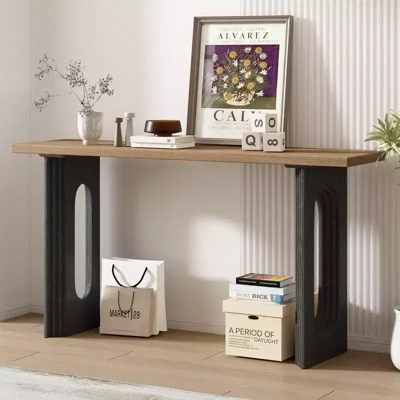 Unique Console Table with Round Hollow Legs, Modern Wood Entryway Table for Living Room and Entryway