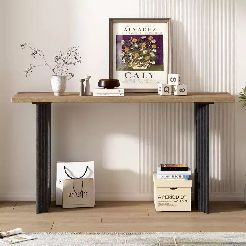 Unique Console Table with Round Hollow Legs, Modern Wood Entryway Table for Living Room and Entryway