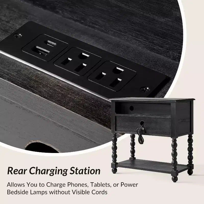 30 Tall 2-Drawer End Table with Built-in Charging Outlets Set of 2