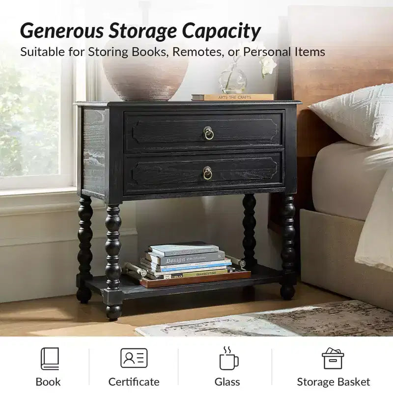 30 Tall 2-Drawer End Table with Built-in Charging Outlets Set of 2