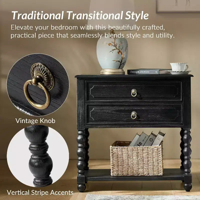 30 Tall 2-Drawer End Table with Built-in Charging Outlets Set of 2