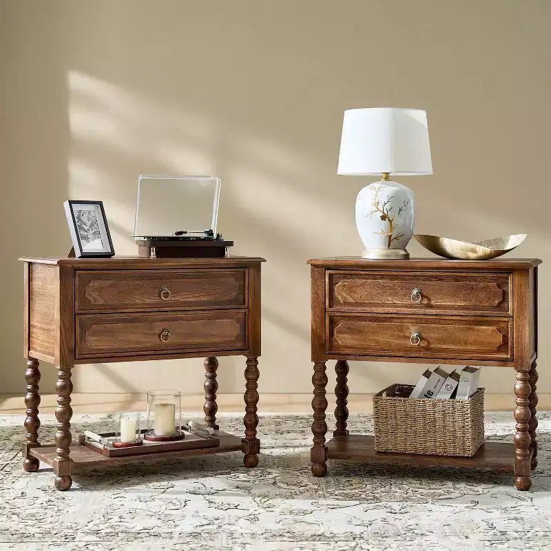 30 Tall 2-Drawer End Table with Built-in Charging Outlets Set of 2