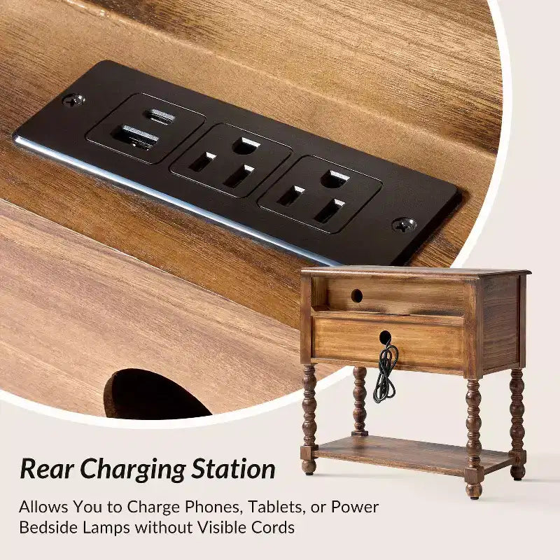 30 Tall 2-Drawer End Table with Built-in Charging Outlets Set of 2