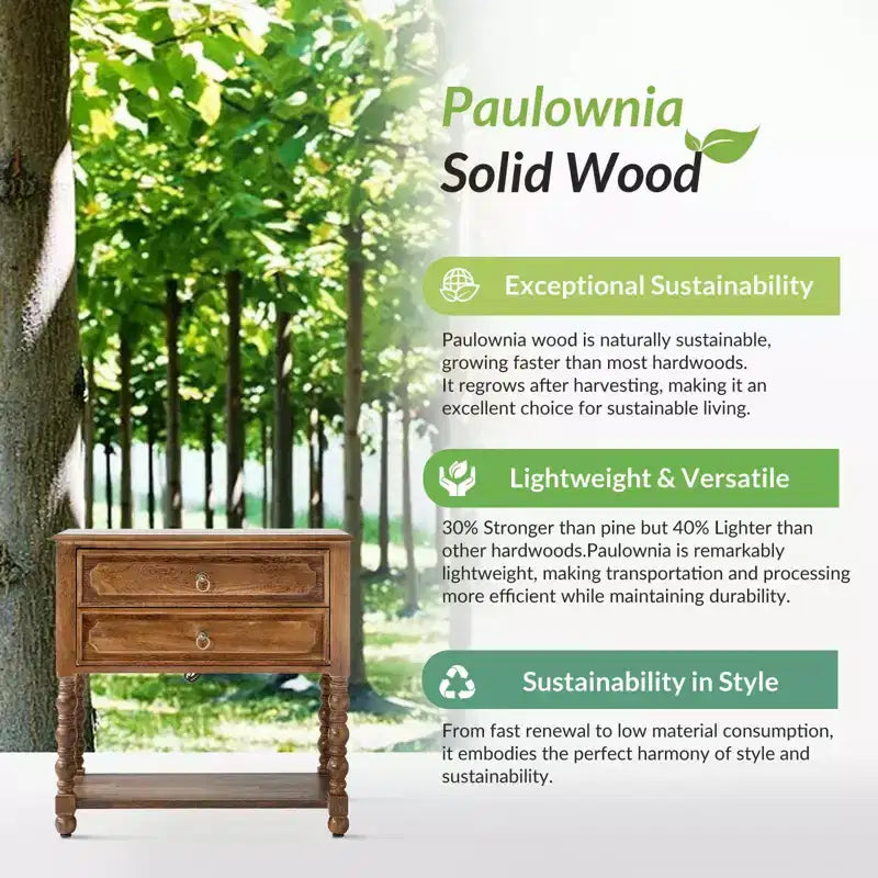 30 Tall 2-Drawer End Table with Built-in Charging Outlets Set of 2