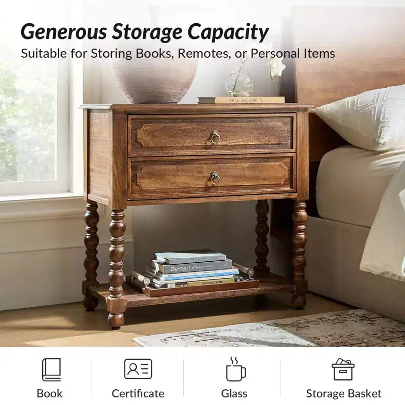 30 Tall 2-Drawer End Table with Built-in Charging Outlets Set of 2