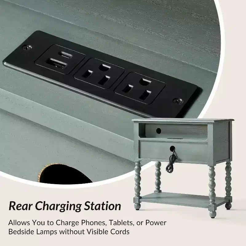 30 Tall 2-Drawer End Table with Built-in Charging Outlets Set of 2