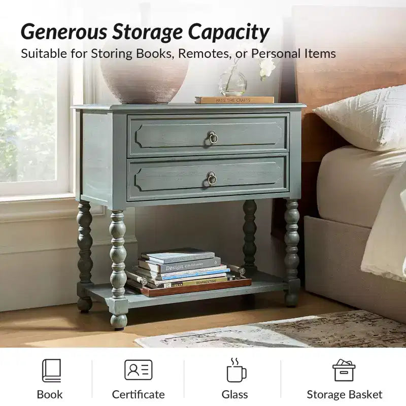30 Tall 2-Drawer End Table with Built-in Charging Outlets Set of 2