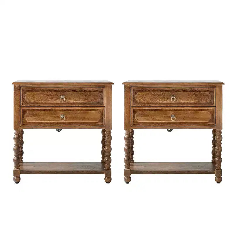 30 Tall 2-Drawer End Table with Built-in Charging Outlets Set of 2