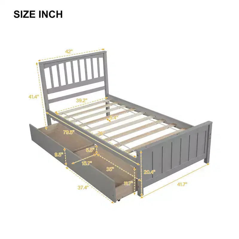 Twin size Platform Bed with 2 Drawers for Bedroom and Guest Room