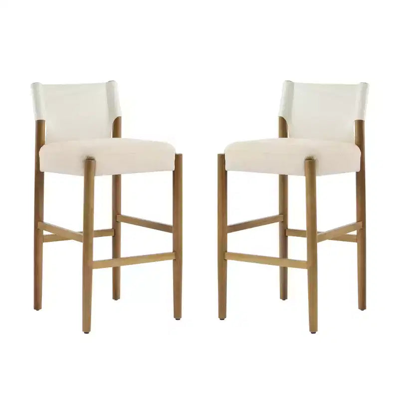 Set of 2 Modern 28.5 Solid Wood Bar Stools with Upholstered Seats, White