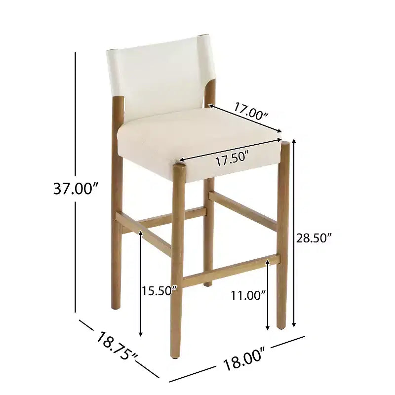 Set of 2 Modern 28.5 Solid Wood Bar Stools with Upholstered Seats, White