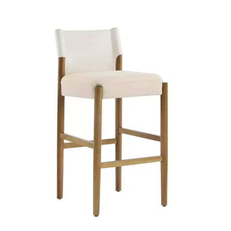Set of 2 Modern 28.5 Solid Wood Bar Stools with Upholstered Seats, White