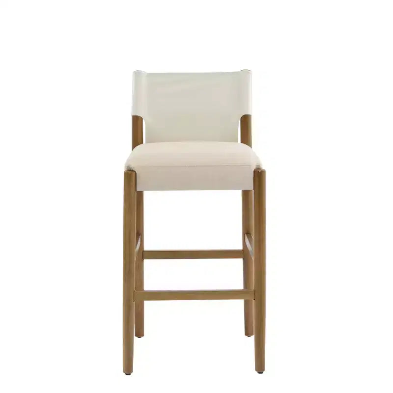 Set of 2 Modern 28.5 Solid Wood Bar Stools with Upholstered Seats, White