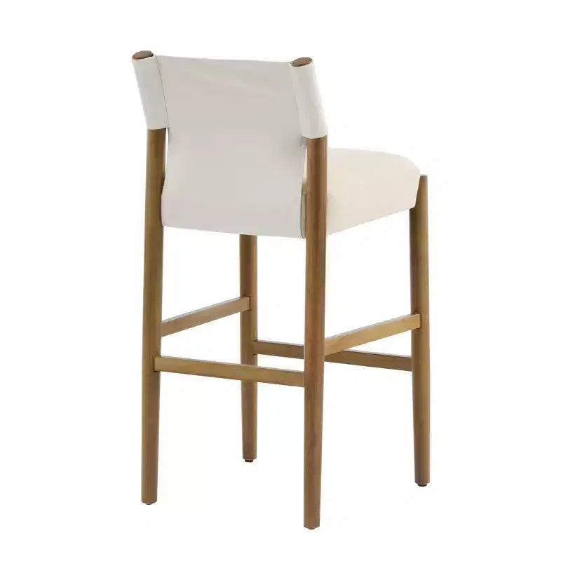 Set of 2 Modern 28.5 Solid Wood Bar Stools with Upholstered Seats, White