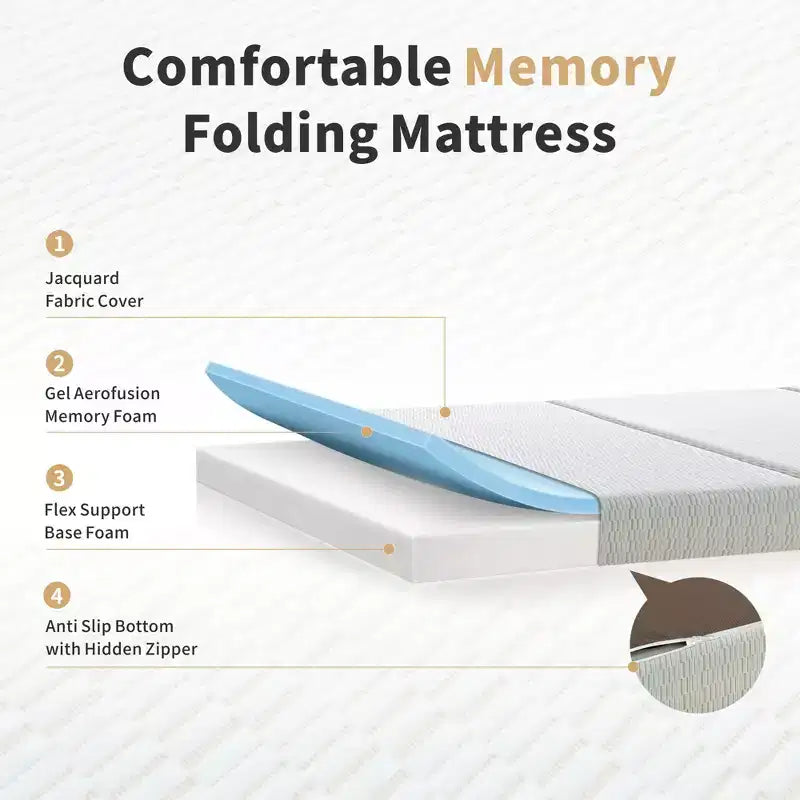 Tri Folding Mattress 6 Inch Memory Foam Trifold Mattress Foldable Washable Cover&Non-Slip Bottom&Storage Bag for Space-Saving Guest Bed,Pet