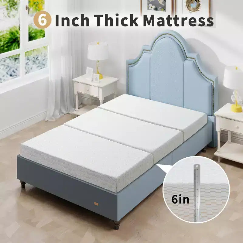 Tri Folding Mattress 6 Inch Memory Foam Trifold Mattress Foldable Washable Cover&Non-Slip Bottom&Storage Bag for Space-Saving Guest Bed,Pet