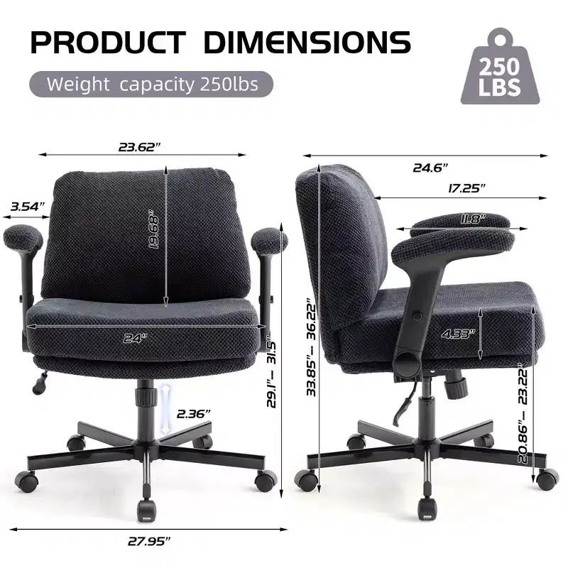 Criss-Cross Chair on Wheels C Flip Arms, Thick Cushion Wide Seat, Swivel Desk for Home/Apartment