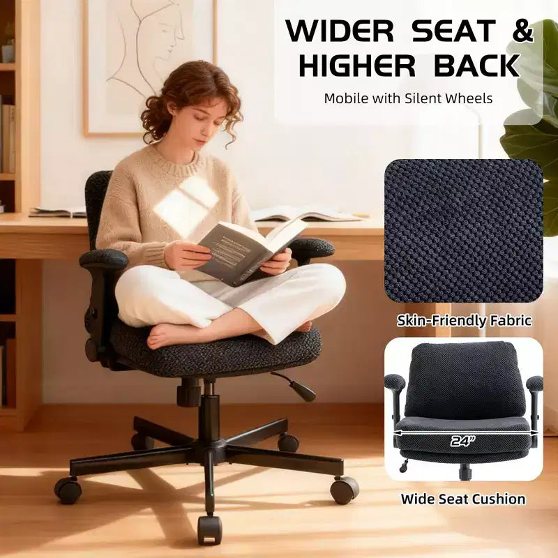 Criss-Cross Chair on Wheels C Flip Arms, Thick Cushion Wide Seat, Swivel Desk for Home/Apartment