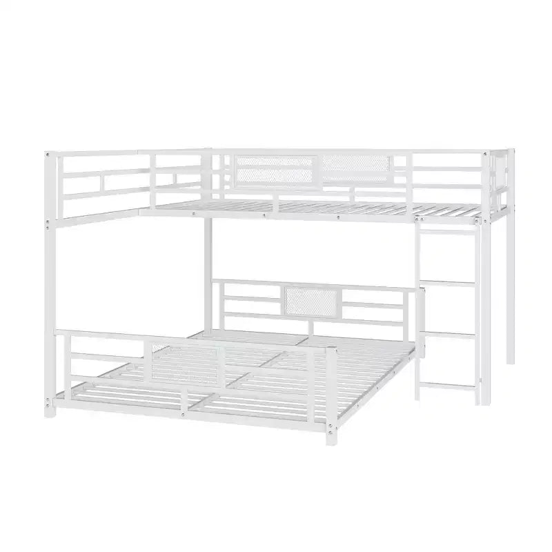 L-shaped Metal Twin over Full Size Bunk Bed, White